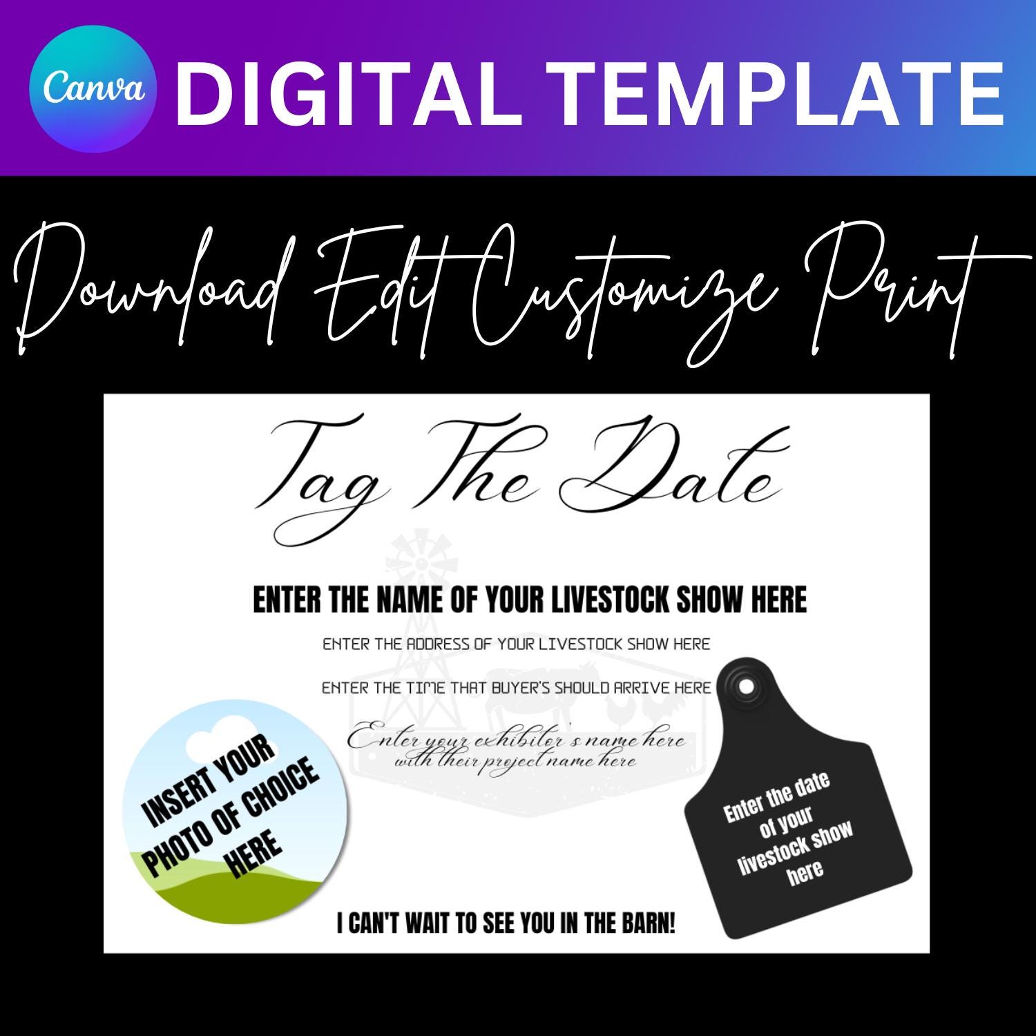 CANVA Digital Template: 4-H "Tag The Date" Cards (Editable) | Livestock Show Announcement Cards | Livestock Show Save The Date Cards