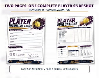 Softball Player Evaluation Forms | 2-Page Fastpitch Tryout Coach Printable