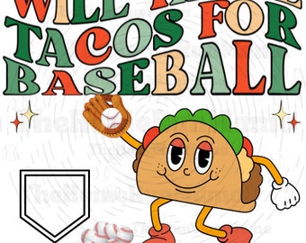 Will Trade Tacos for Baseball retro PNG design! Cinco De Mayo Baseball