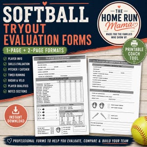 Softball Tryout Evaluation Forms | Player Evaluation & Skills Assessment | Printable Softball Coach Tool