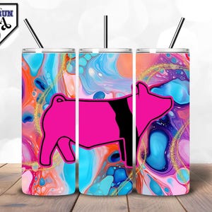 Livestock Exhibitor Tumbler Wrap – Marble Glitter Show Pig Silhouette | Stock Show Week Design | Stock Show Exhibitor | In My Stock Show Era