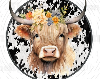 Western Highland Cow Over Cowhide | Western Design | Highland Cow Shirt | Hoodie | Hat | Stickers | PNG SVG JPG