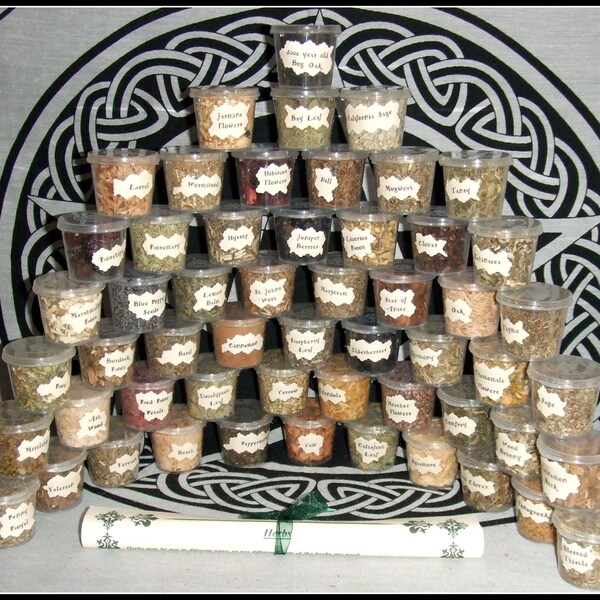 Heks kruid Set 55 Wicca kruiden starterskit voor rituelen altaar werk geassorteerde kruiden heidense kruid Kit Wicca kruid informatie blad wierook kruiden