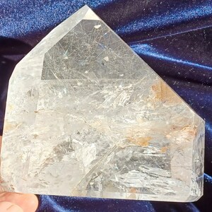 Polished Silver Rutilated Quartz Crystal Standing Display-Water Clear Point-Phantom-Rainbows