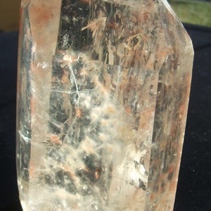 Polished Water Clear Quartz Crystal-Large Standing Display Crystal-Water Clear Point-Cottony Chlorite Clouds-Rainbows