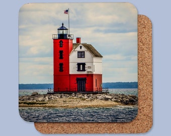 Round Island Lighthouse Michigan Cork Back Coaster