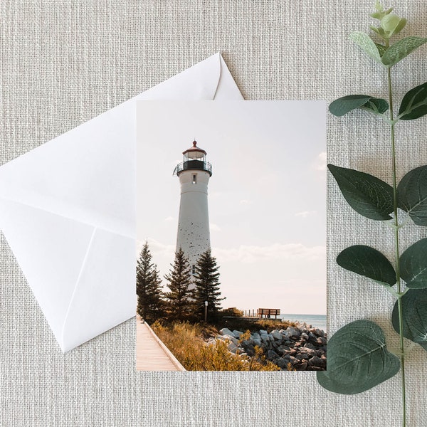 Crisp Point Lighthouse Note Card - Michigan Great Lakes Scenic Greeting Card