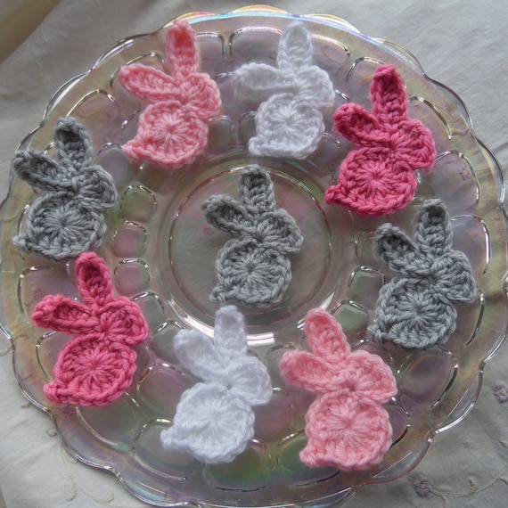 Embellishment Handmade Crochet Easter Bunny//Rabbit Applique Pack of 4 Pink