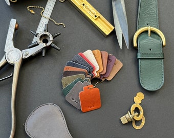Leather Color Swatches Hangtags & Brass Ball Chain Made With Upcycled Vintage Coach Leather
