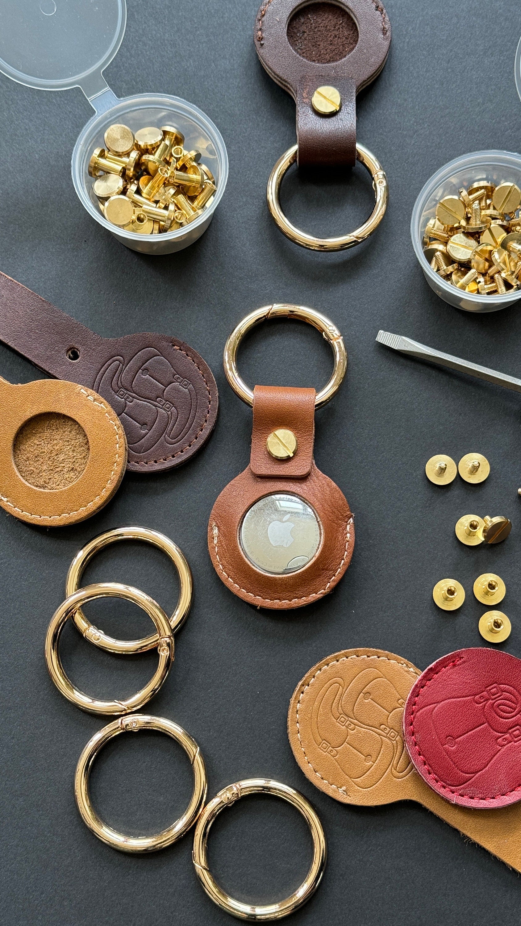 AirTag Holder Keychain Up-cycled Hand Stamped Made With Vintage