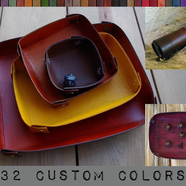 Collapsible, Rollable Dice Tray in Four Custom Sizes - Plain Leather