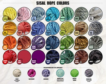 5 x 5&#39; Assorted Color Sisal Rope, 5 Individual Ropes 5&#39; Each: 1/4&quot;, 5/16&quot;, 3/8&quot; or 1/2&quot;
