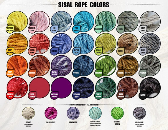 5 X 5' Assorted Color Sisal Rope, 5 Individual Ropes 5' Each: 1/4, 5/16,  3/8 or 1/2 