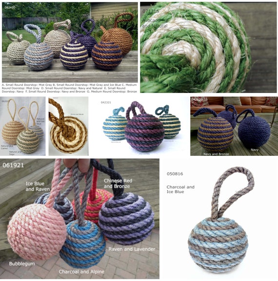 Sisal Rope Doorstop, Indoor Use, 3 Sizes Available, Decorative Rope Ball,  Natural or Dyed Sisal Door Stopper, Assorted Colors 