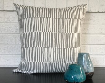 Soft Gray Matchstick Striped Pillow Square Pillow