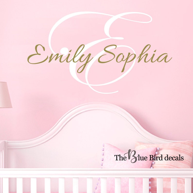 Personalized Name and Initial Wall Decal Girl name wall decal Name Wall Decal Damask Wall Decal Shabby Chic gold decal Name Decal