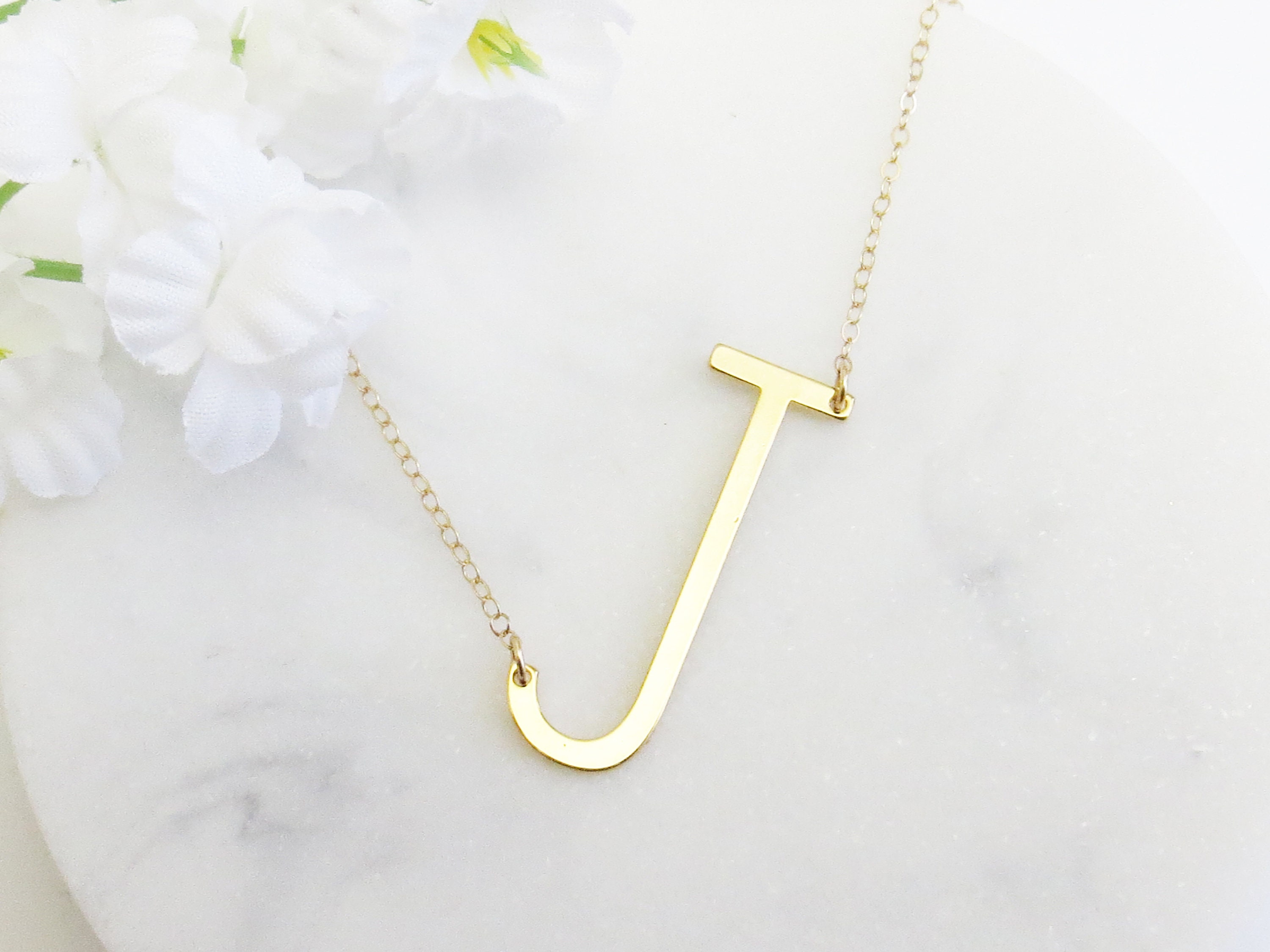 J Initial Necklace Large Intial Necklace Oversized Initial Etsy