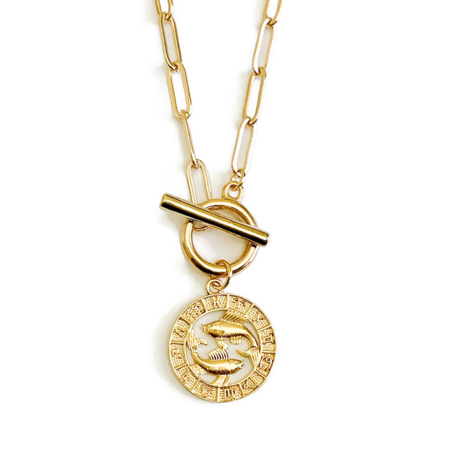Pisces Necklace Thick Gold Chain Necklace Zodiac Necklace Etsy