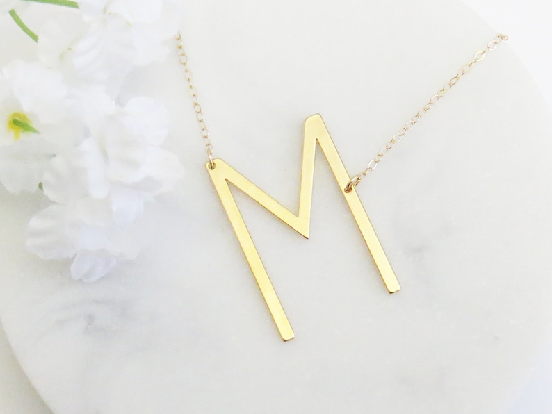 M Letter Necklace Letter Necklace Oversized Initial Necklace Wife Gift Mothers Day Gift Sideways Initial Necklace M Initial Necklace