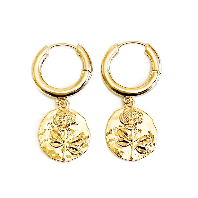 Hoop Earrings with Charm Gold Hoop Earrings Gold Hoops Etsy