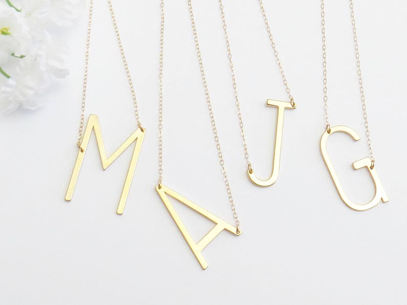 M Letter Necklace Letter Necklace Oversized Initial Necklace Wife Gift Mothers Day Gift Sideways Initial Necklace M Initial Necklace