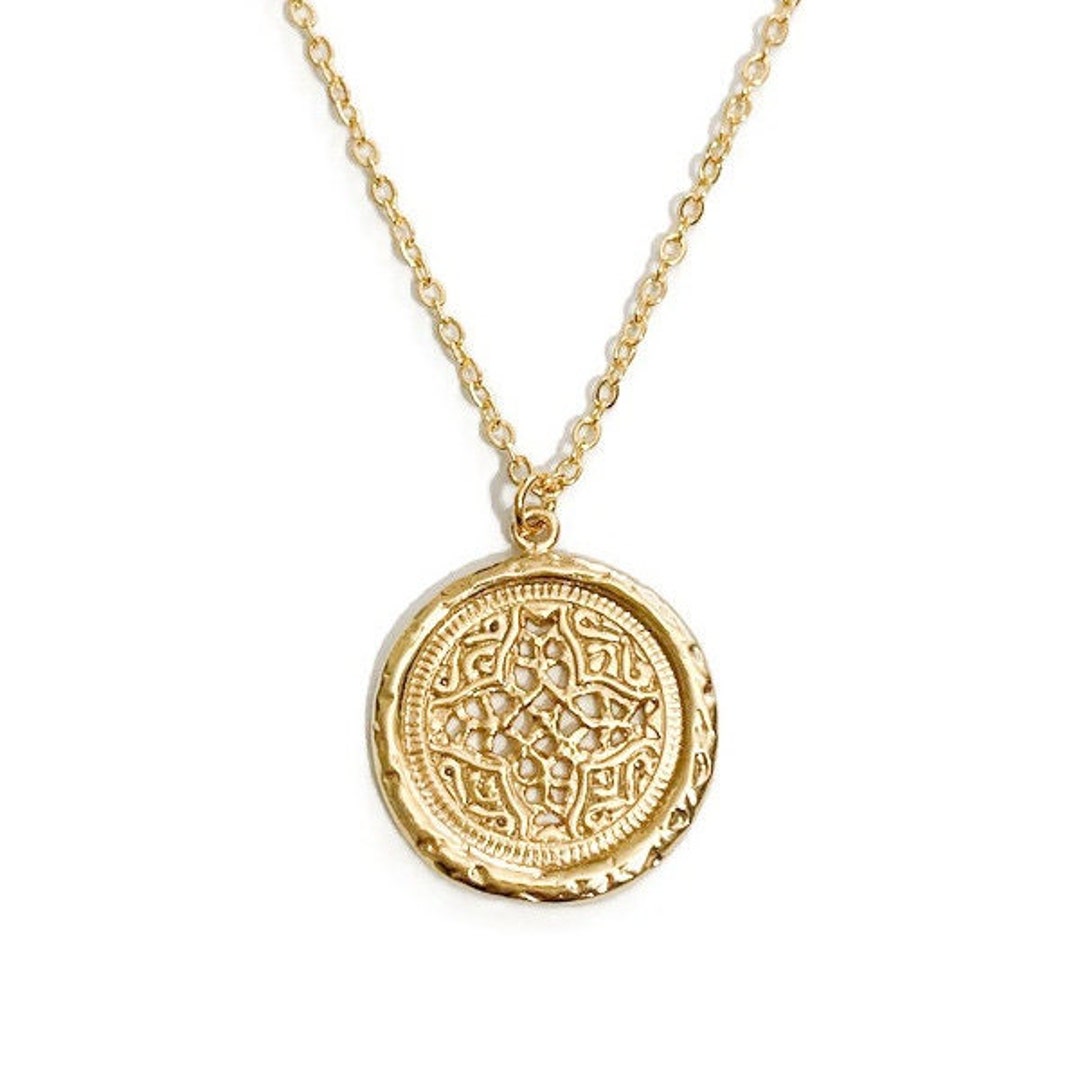 Gold Medallion Necklace Gold Coin Necklace Stacking Etsy