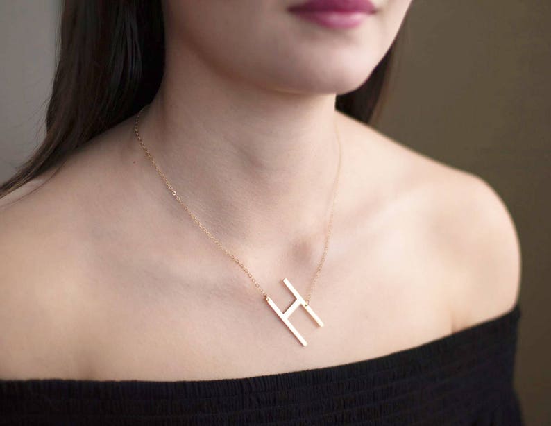 M Letter Necklace Letter Necklace Oversized Initial Necklace Wife Gift Mothers Day Gift Sideways Initial Necklace M Initial Necklace