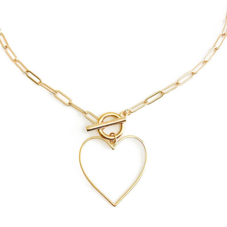 Heart Necklace Gold Heart Necklace Thick Chain Necklace Etsy