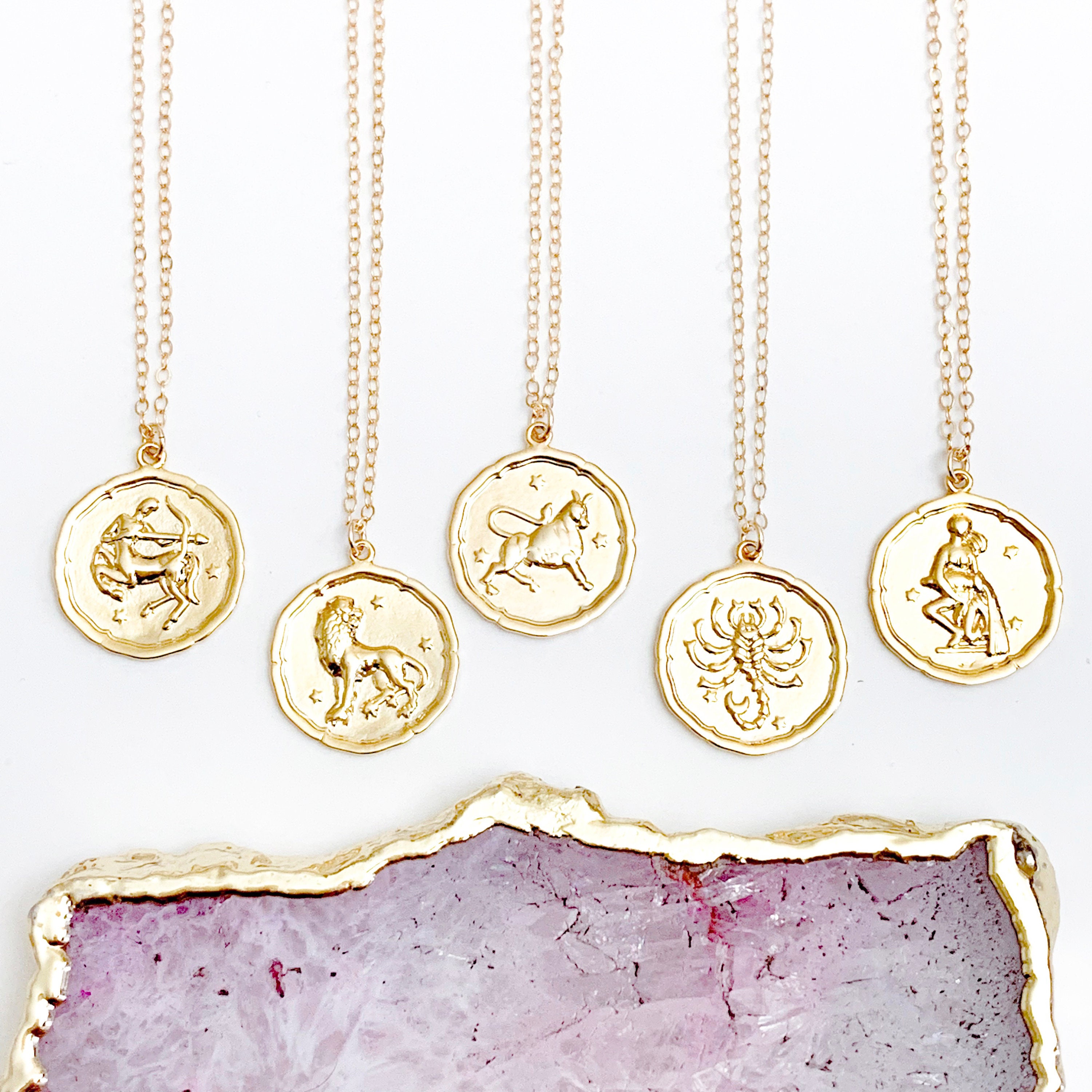 Zodiac Necklace Zodiac Coin Necklace Virgo Necklace Libra Etsy