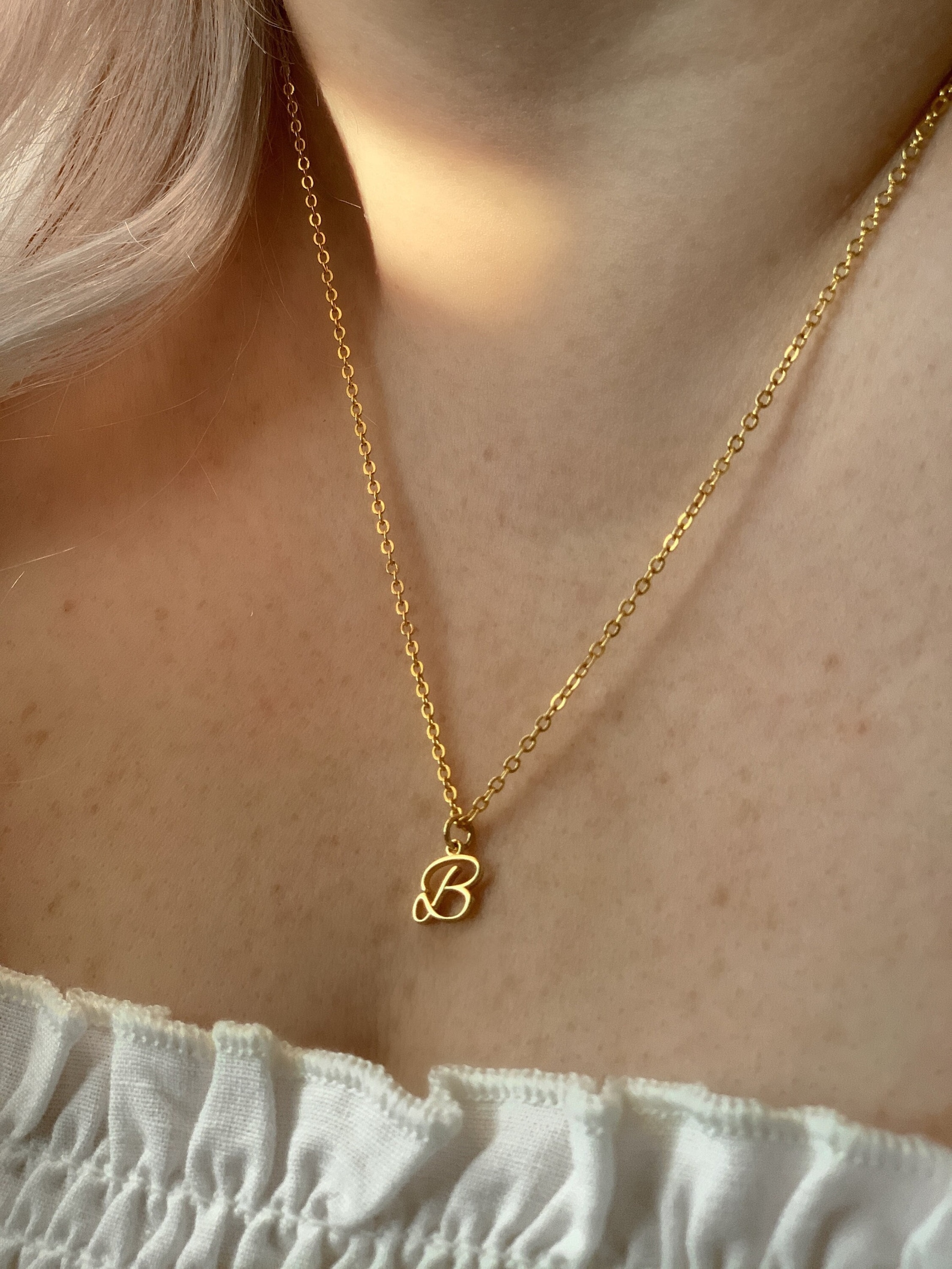 Gold B Initial Necklace B Letter Necklace Alphabet Necklace Etsy
