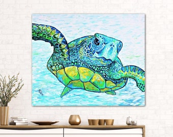 Sea Turtle painting, Aquatic Art Wall Decor, Sea Turtle Print Matted or Large Canvas, Sea Turtle Wall Art, Original Acrylic Art Holly Glenn