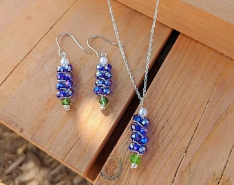 Silver Bluebonnet Iridescent Blue Wire Wrapped Earrings and/ or Necklace Set stainless steel chain Bluebonnet Earrings Bluebonnet Necklace