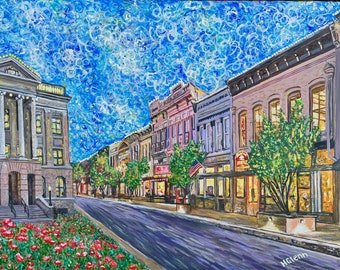 Georgetown Texas Art Print- Cities Small Town Painting- bright Texas art- impressionism city scene Georgetown Square by Holly Glenn