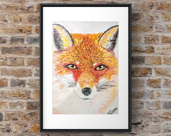 Fox painting, fox wall art print, woodland animal artwork, big canvas giclee or matted print, forest art, original artwork by Holly Glenn