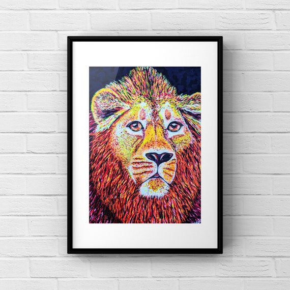Lion Painting Color Lion Art Print Large Canvas or Matted Etsy