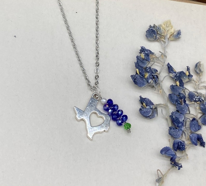 Silver Texas Bluebonnet Charm Iridescent Earrings and/ or Necklace Set stainless steel chain Texas Bluebonnet Earrings Bluebonnet Necklace image 4