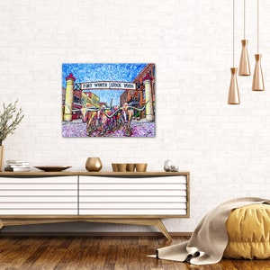 Fort Worth Texas Art Fort Worth Stockyards Texas Painting-Large Canvas bright longhorn art Acrylic Giclee image 9
