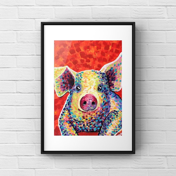 Gehuurd nauwkeurig Voorschrift Varken schilderij kleurrijke varken kunst boerderij dier - Etsy België