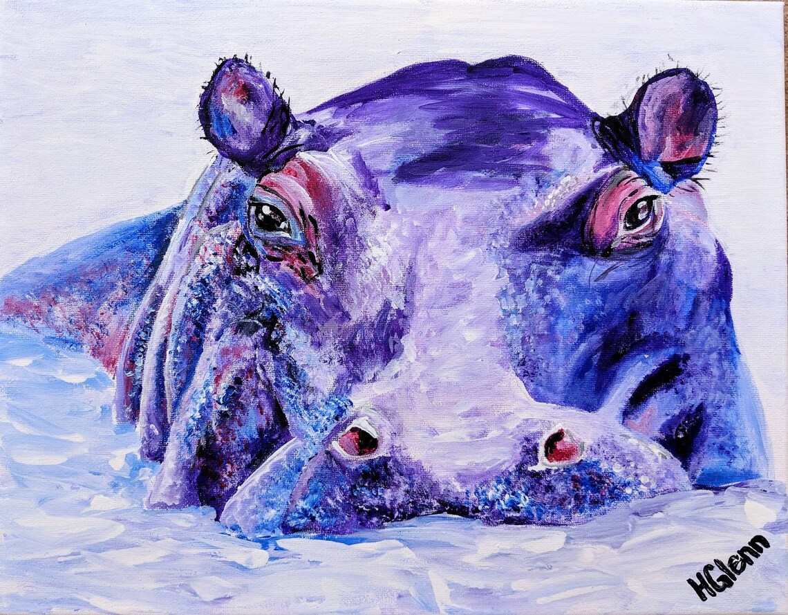 Hippo painting matted print hippo art hippo spirit animal Etsy