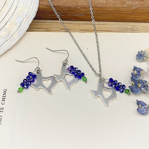 Silver Texas Bluebonnet Charm Iridescent Earrings and/ or Necklace Set stainless steel chain Texas Bluebonnet Earrings Bluebonnet Necklace image 3