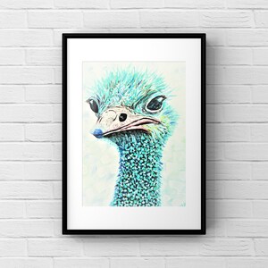 Ostrich painting, funny animal art, ostrich matted print or large canvas giclee, colorful bird wall decor, ostrich on canvas