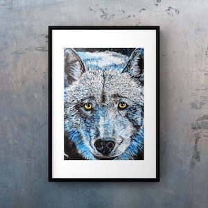 Wolf painting, Wolf Art Wall Decor, Timber Wolf Print Matted or Large Canvas, wolf Wall Art, Original Acrylic Art Holly Glenn