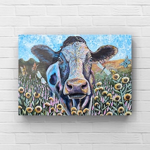 Cow Painting Artwork, farm animal wall decor , Heffer Nursery Wall Decor, original animal art, Large Canvas Matted Print, Holly Glenn