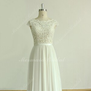 Romantic Lace Chiffon Aline Wedding Dress: Scalloped Open Back, Champagne Lining
