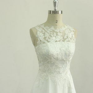 Romantic Ivory chiffon lace casual wedding dress with illusion neckline