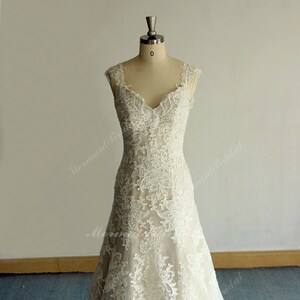 Vintage Trumpet Wedding Dress , French Lace Wedding Dress, Open Back Formal Wedding Dress with Dual Straps and Open Back