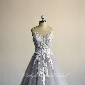 gray lace wedding dress