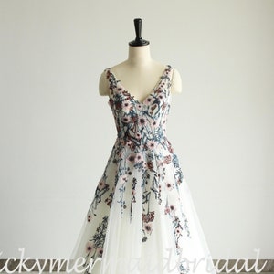 Embroidery Wedding Dress: Blue Blush A-Line Tulle Gown