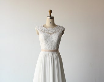 Ivory Chiffon Lace Wedding Dress: A-Line Boho Bridal Gown