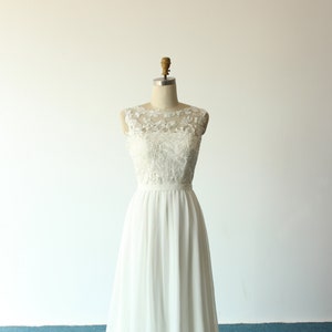 Floral Lace Chiffon Wedding Dress: Sheer Back Bohemian A-Line